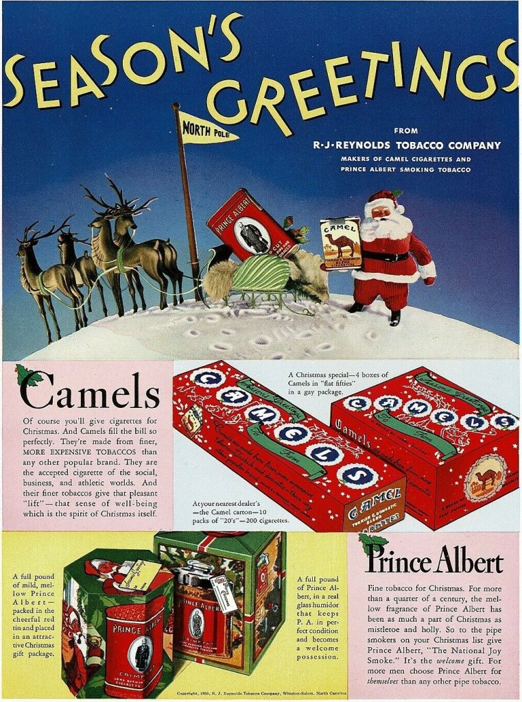 1930s BIG Vintage Camel Prince Albert Cigarette Santa Christmas Art Print Ad