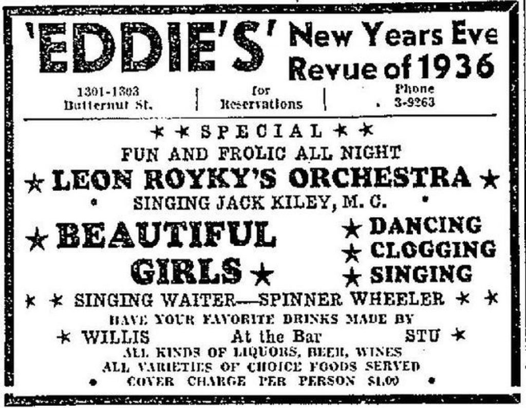 1930s Vintage New Years Eve Newspaper ad for a NYE party as seen in the Syracuse Herald | 1935