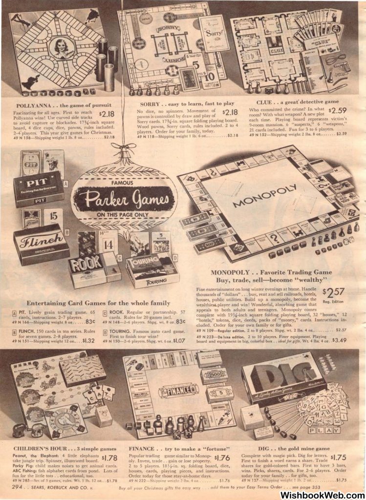 1950s board games as seen in a 1950s Sears Catalog