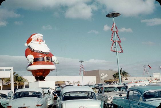 1960s photo of Santa in a mall parking lot Ala Moana Mall Honolulu, Hawaii