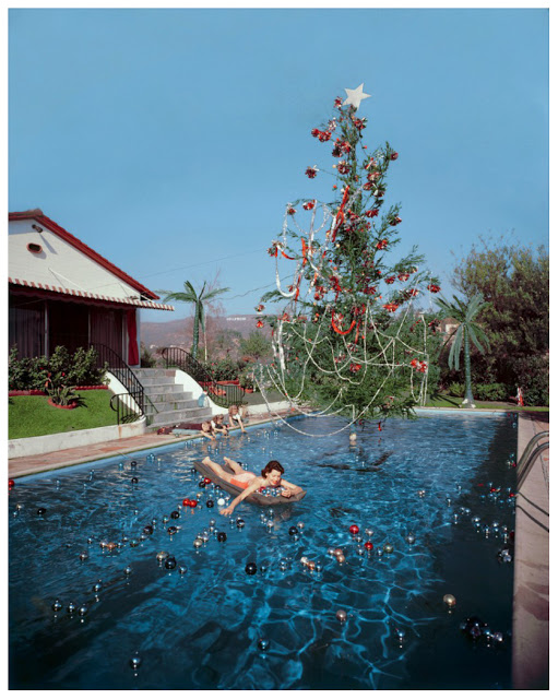 Christmas tree in a pool in this 1950s vintage photo from 1957