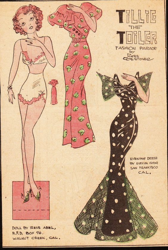 1930s paper doll for Tillie the Toiler. Fun 1930s fashions