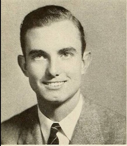 1942 vintage yearbook photo of a young man in his Senior year of College