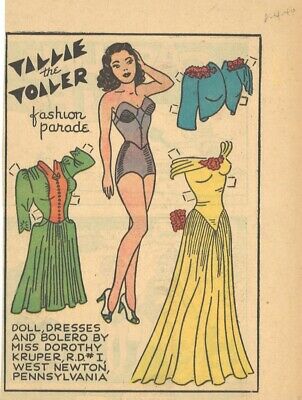 1940s vintage paper doll of Tillie the Toiler in 1940s fashions. 