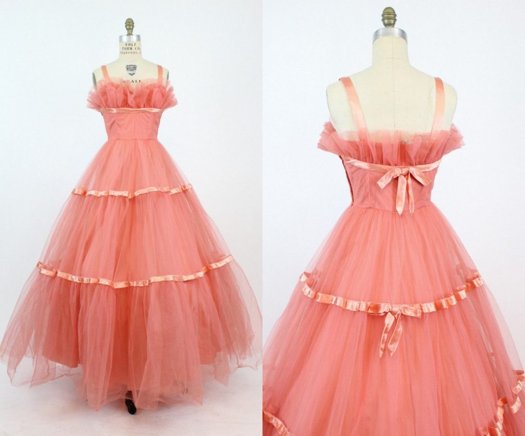 1950s Emma Domb coral tulle dress