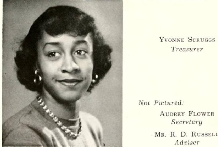 1950s vintage yearbook photo of a young pretty Black woman in college as the freshman treasurer