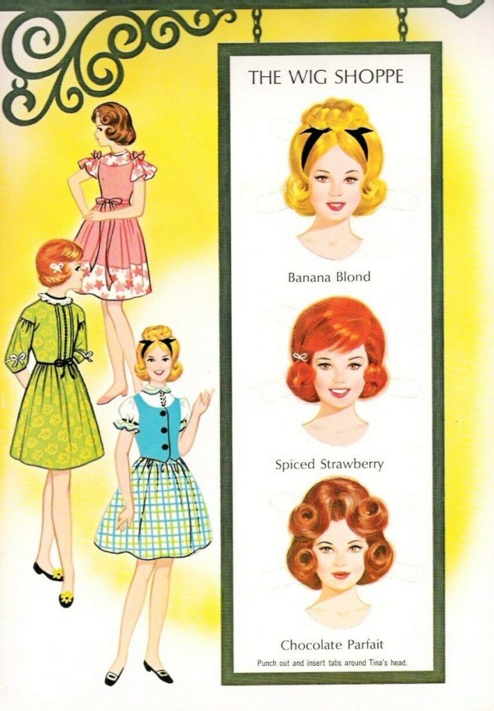 1960s hairstyles as seen on a 1960s vintage tina paper doll set