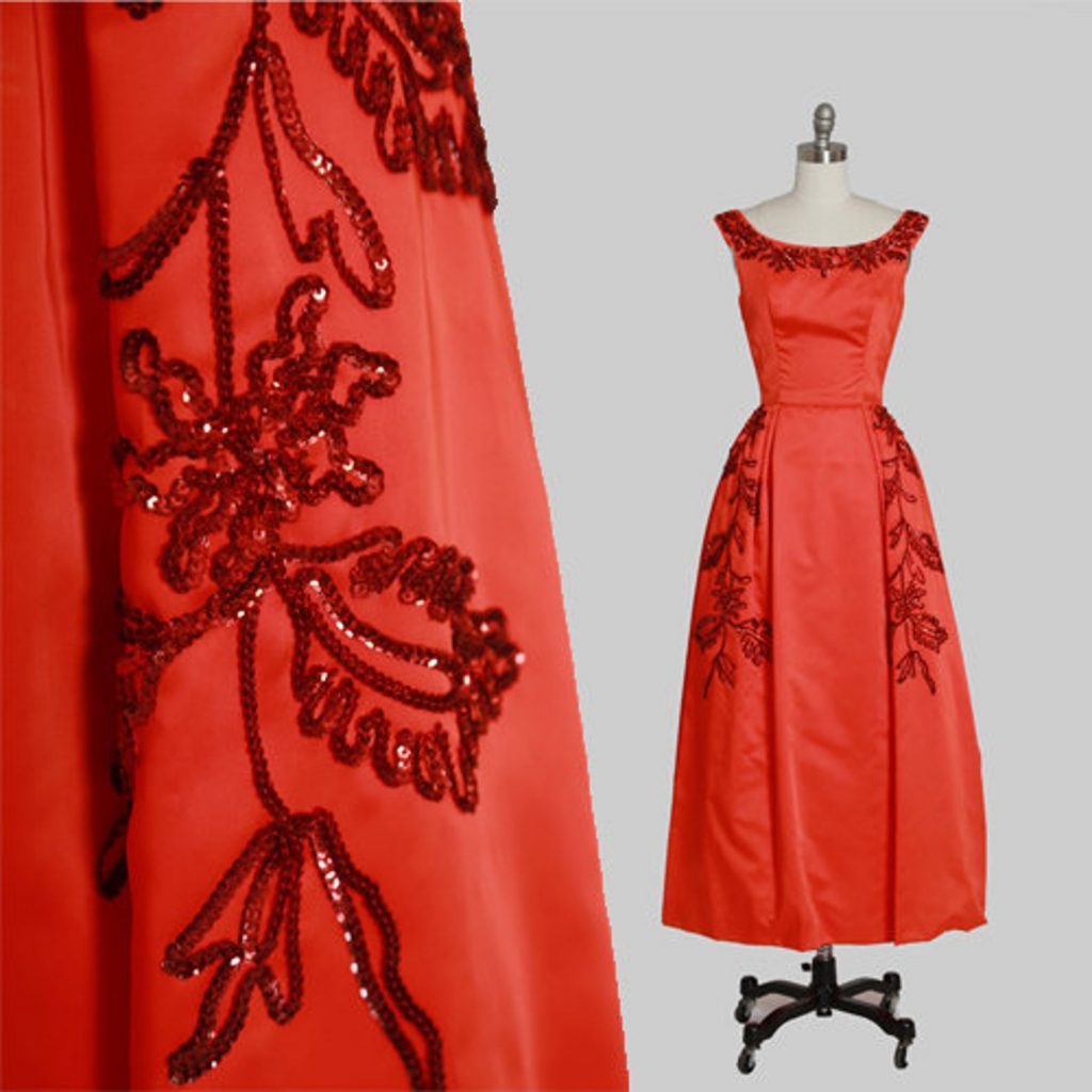 Vintage 1950s Emma Domb red sequin satin dress