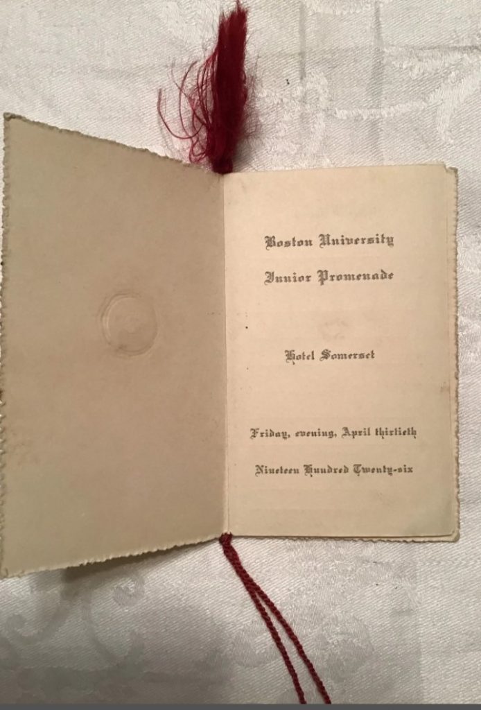 1926 Boston University Junior Promenade Dance Card