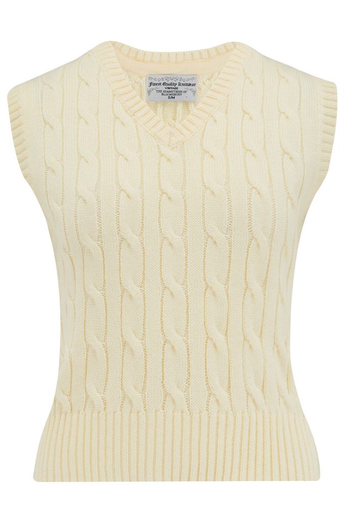 1940s Cable Knit Slipover Sweater Vest 1940s Fashion 