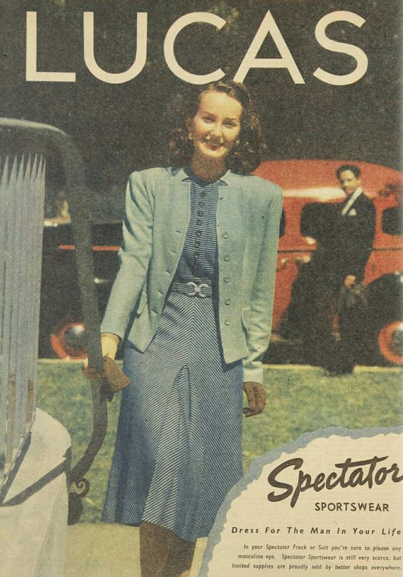 1940s vintage ad / 1940s fashion ad for Spectator Sportswear by Lucas 1947 women's fashions