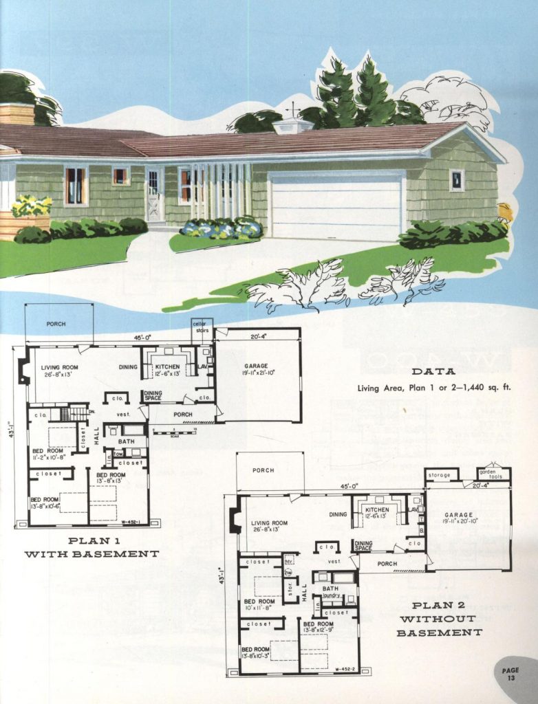 1950s Vintage Home Floor Plan illustration from a 1950s vintage catalog. 