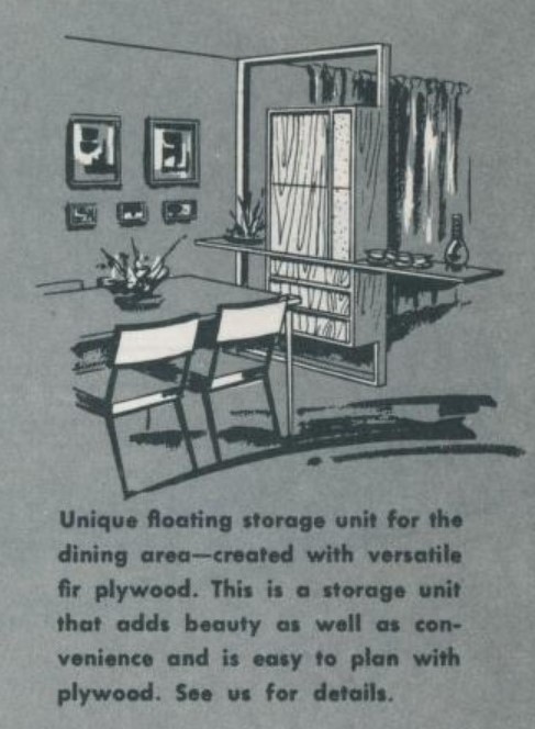 1950s interior design idea floating storage units for the dining area 