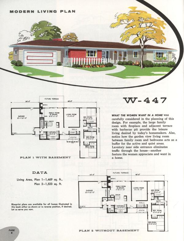 1950s home featuring a floor plan for a 1950s modern home.