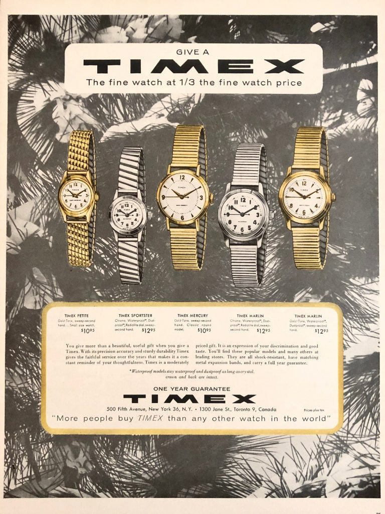 1955 Timex Watch "The Fine Watch at 1/3 The Fine Watch Price!" Vintage Print Ad