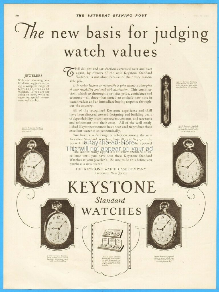 1926 Keystone Watch Case Co Riverside New Jersey 1920's Standard Pocket Watch Ad