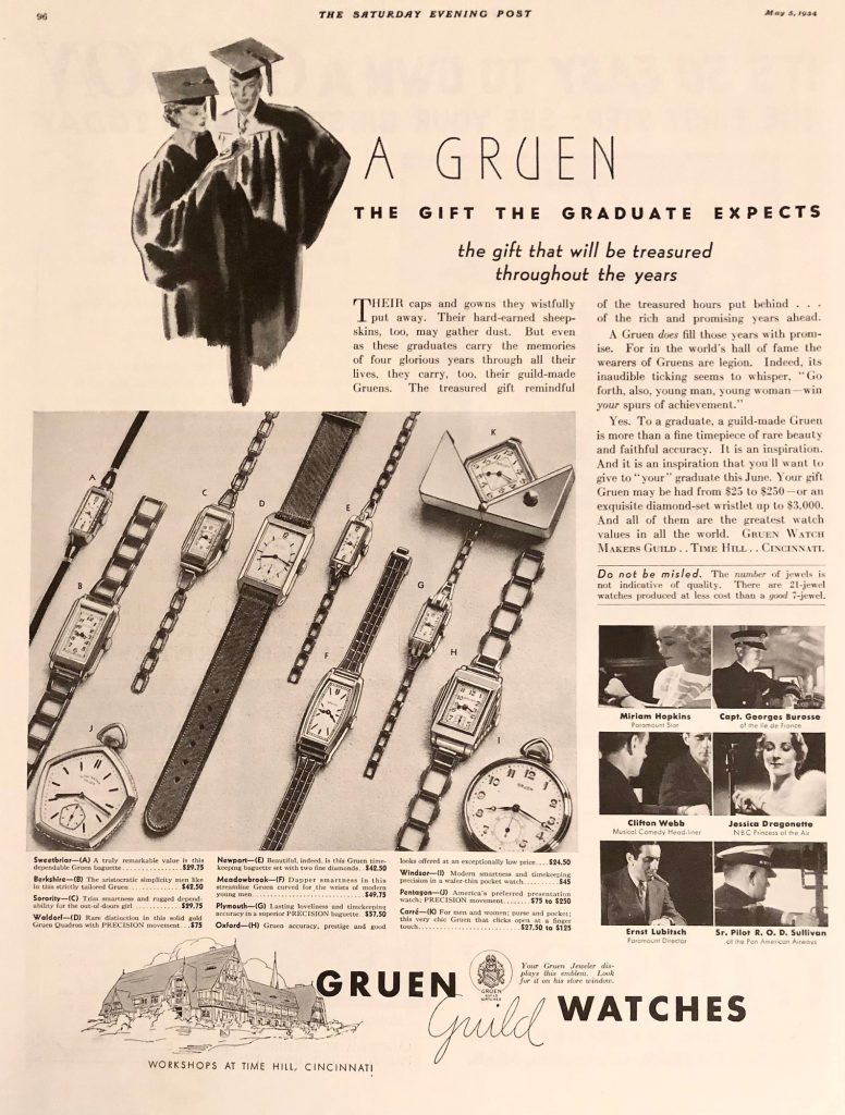 Original 1934 Gruen Watches Ad.