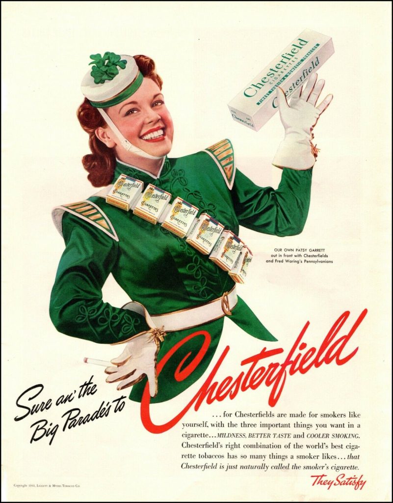 1940 vintage tobacco Ad for CHESTERFIELD Cigarettes St. Patrick's Day