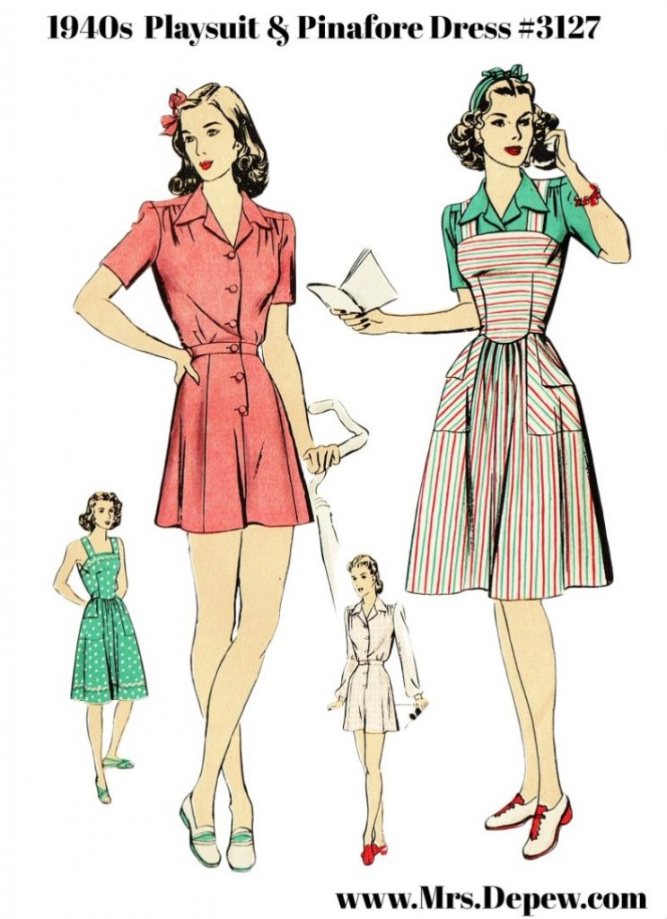 Vintage Sewing Pattern 1940s Ladies' Playsuit Blouse, Shorts and Pinafore Dress 