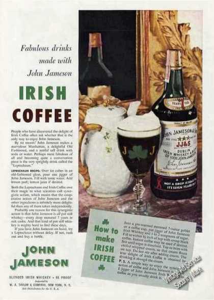 1956 John Jameson Irish Whiskey Irish Coffee Recipe 1950s print ad.