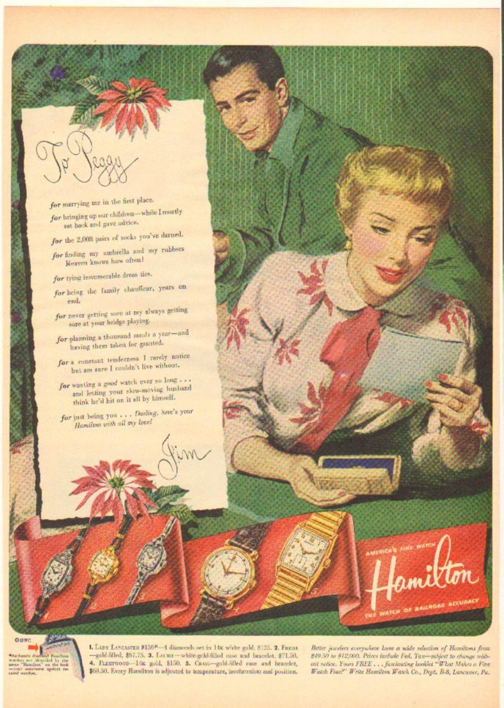 1951 Hamilton Fine Watches "A Hamilton Watch & Love Note To Peggy From Jim" Vintage Ad