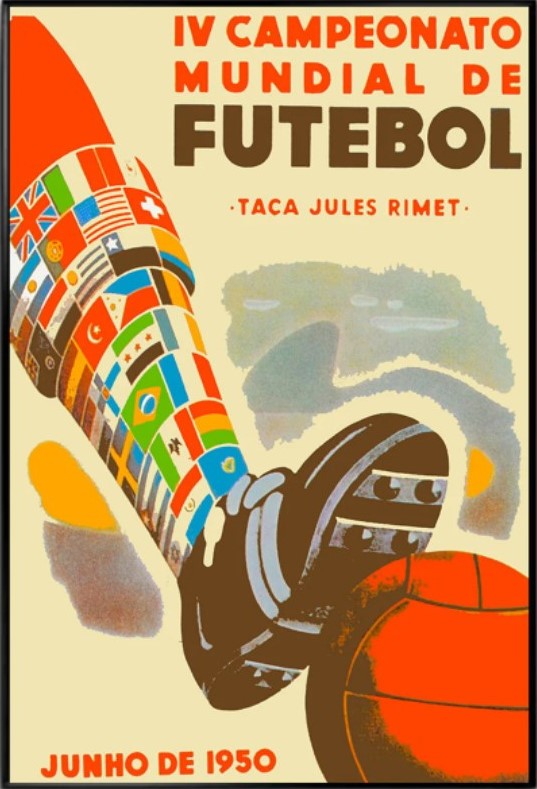 1950 FIFA World Cup Soccer Brazil South America Travel Poster