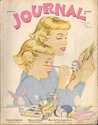 1940s Vintage Magazine: Journal April 1949 featuring an illustration of a Mother and daugther painting eggs together. 