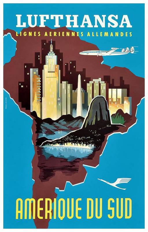 1958 Lufthansa South America Travel Poster 