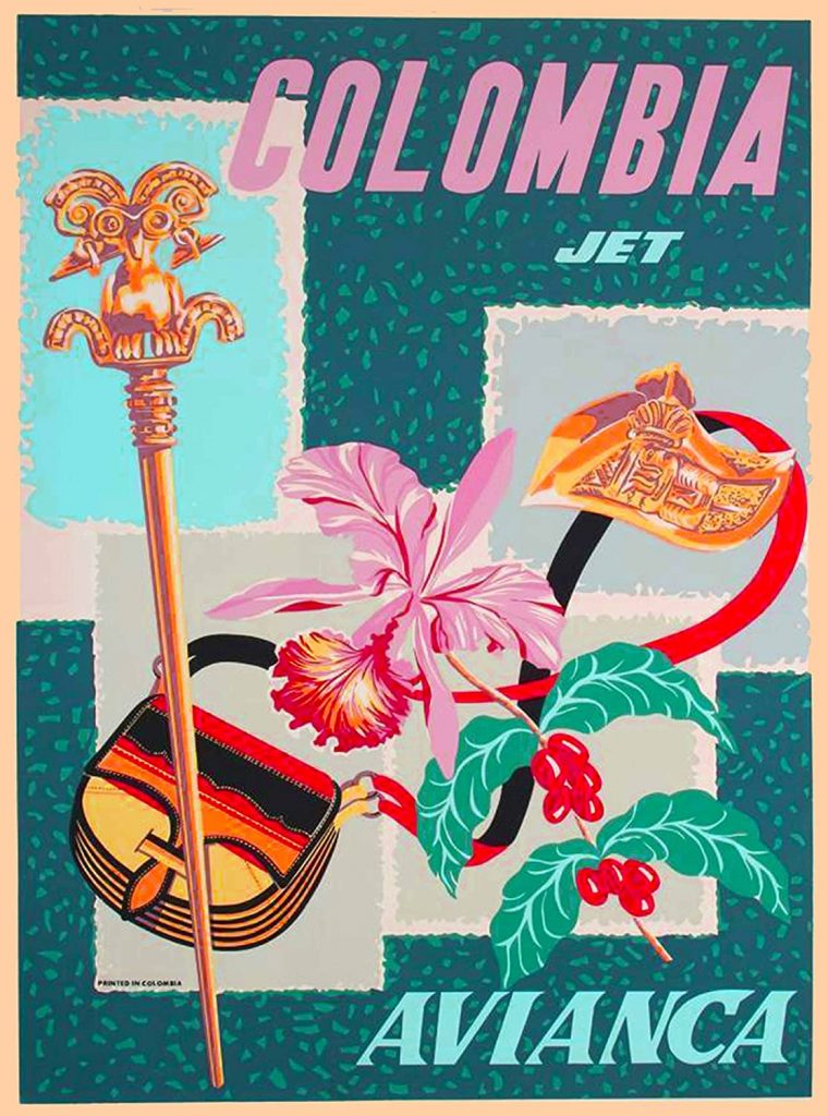 Colombia Jet Avianca Colombian South America Vintage Travel Poster / Vintage Travel Ad. 