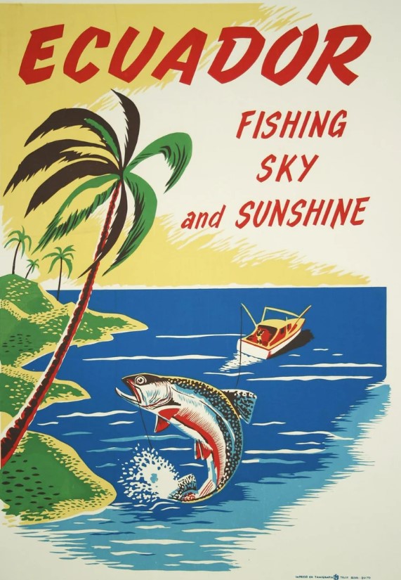 Vintage Ecuador Travel Poster featuring Fishing.