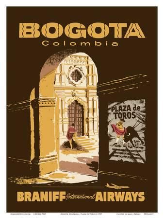 Vintage Travel Poster for Braniff Airways to visit Bogota Colombia