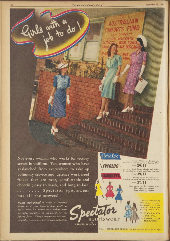 1940s Fashion / 1940s Wartime Fashion: 1942 advertisement for Lucas Spectator clothes