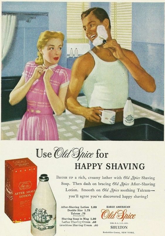 1947 vintage ad for Old Spice Shaving Soap. 1940s shaving ad. 