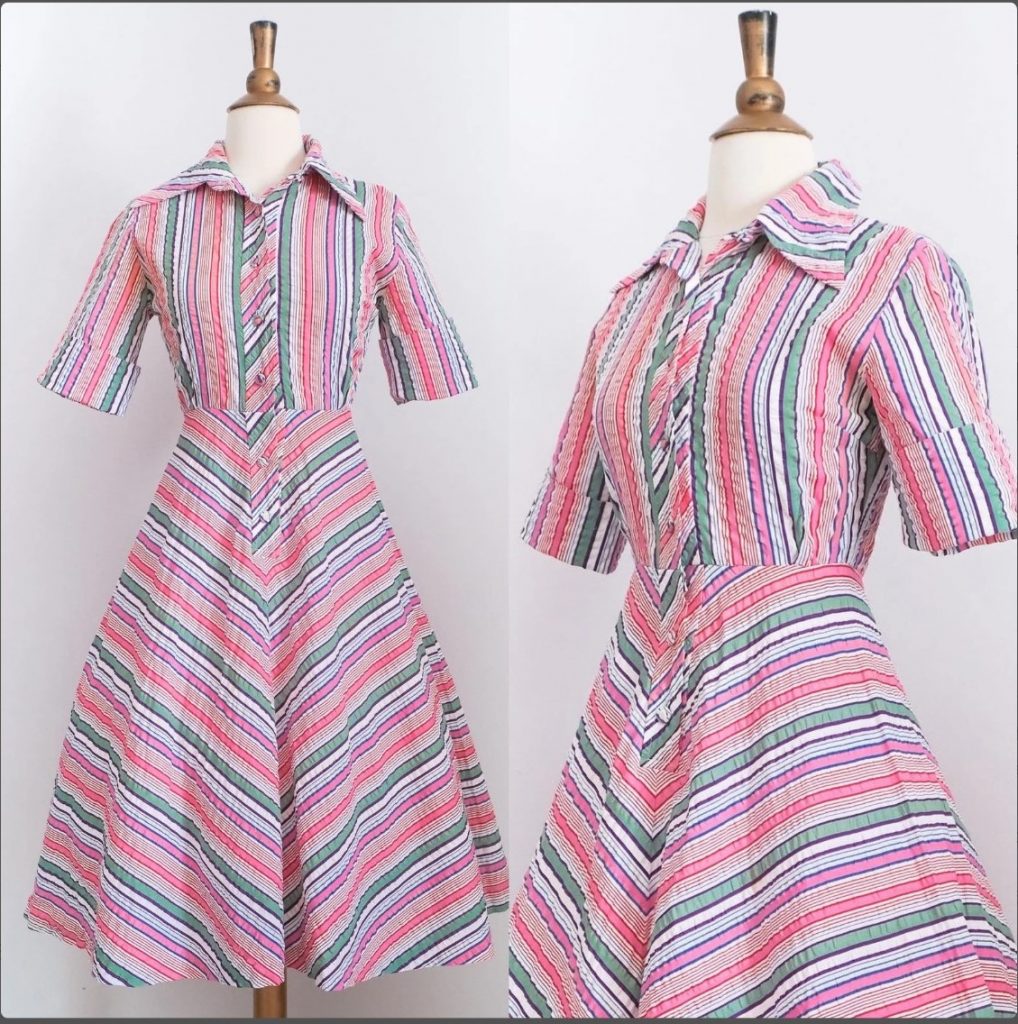 1950s Fashion: 1950’s Striped Cotton Johnathan Logan Fit-n-Flare 