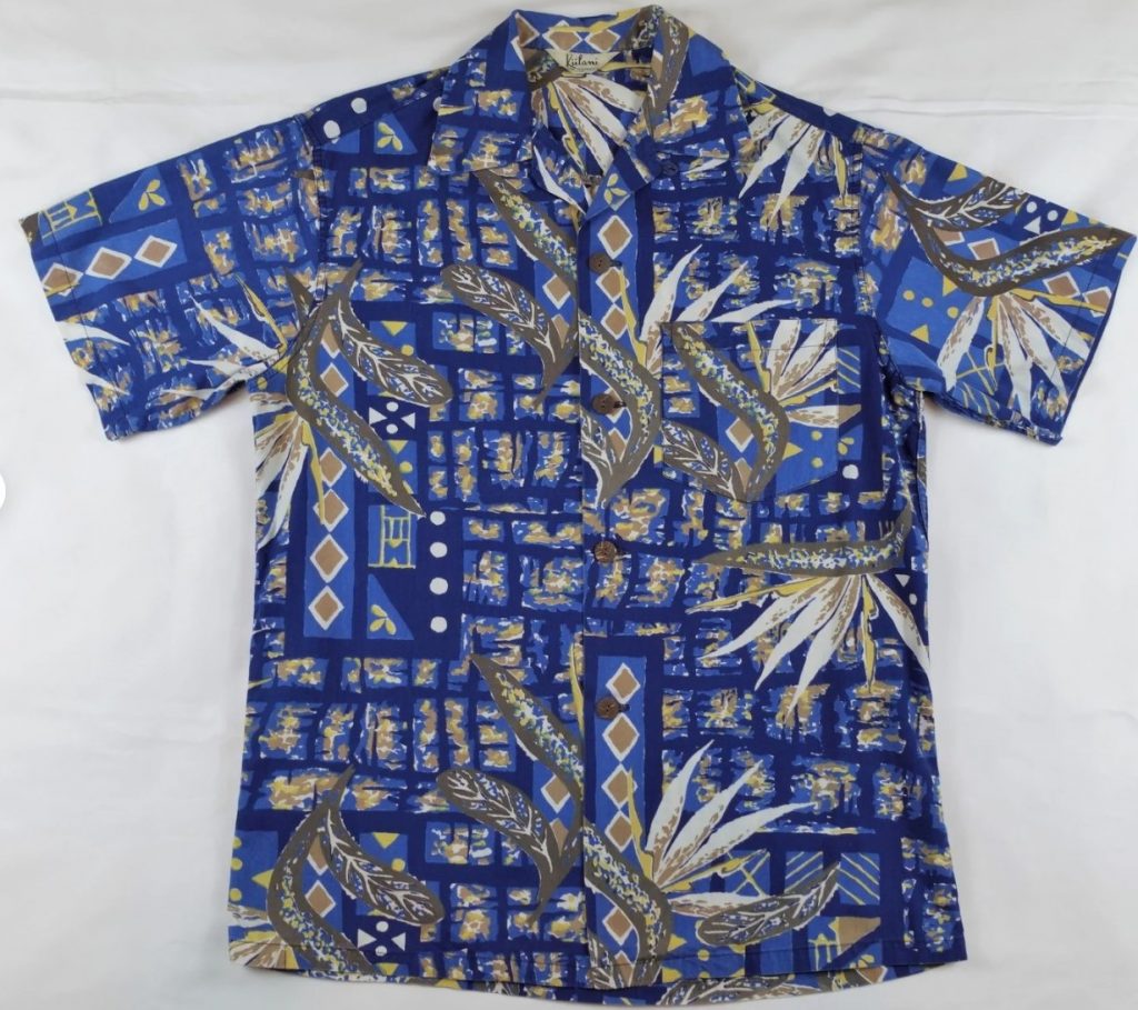 A great 1950s vintage Kiilani Men's short sleeved Hawaiian Aloha Shirt by Kiilani, Honolulu (an Alfred Shaheen label)