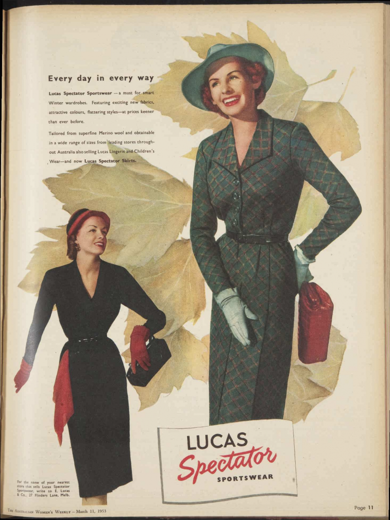 1950s vintage ad / 1950s Fashion Ad: 1953 advertisement for Lucas Spectator clothes