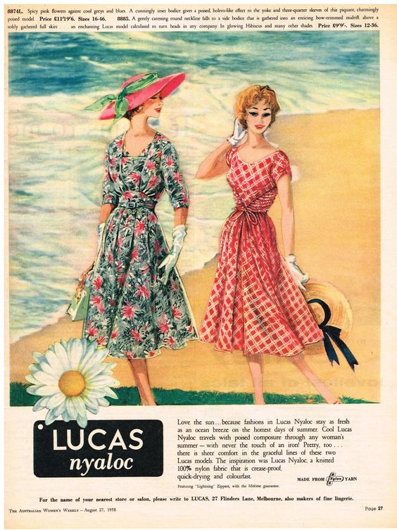 1960s vintage ad: 1960s Fashion / 1960s Summer Fashion for Women. 1960s Vintage Fashion ad for Women's summer dresses by LUCAS