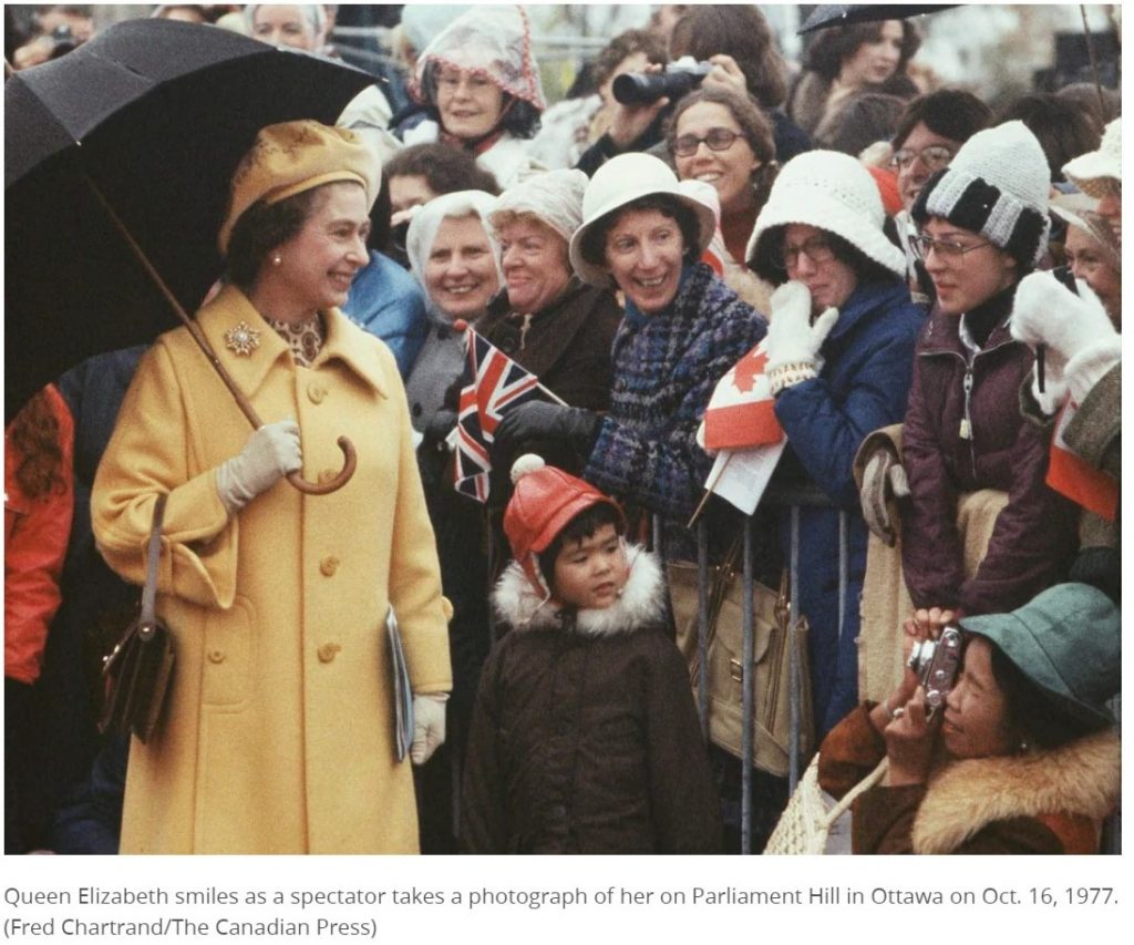 1970s photo from 1977 of Queen Elizabeth II visit to Ottawa Canada on her 25th Silver anniversary of being on the throne. 