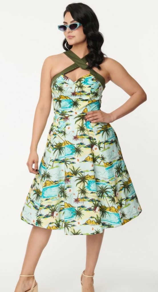 Tiki Style: Green Tropical Palms Swing Dress