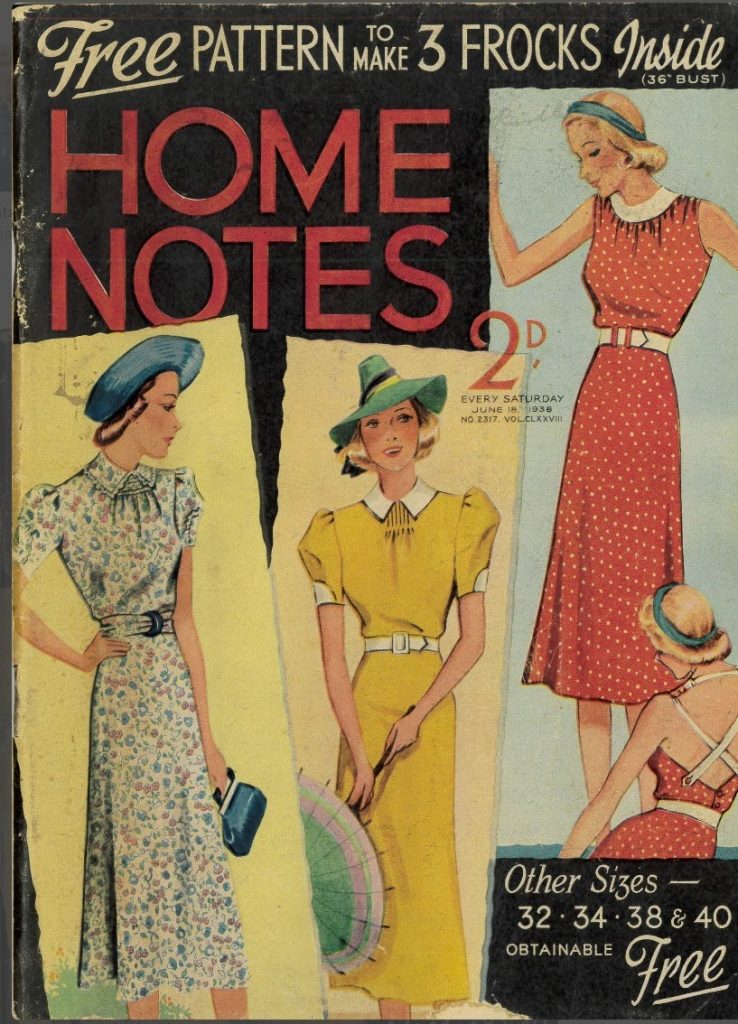 1930s Vintage Magazine: 'Home Notes' June 1938. The cover features 3 1930s summer dresses you can make at home. See inside the magazine by clicking the link. 