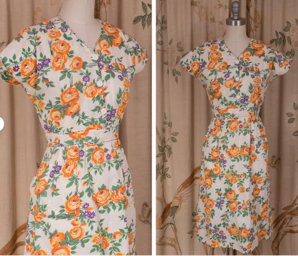 1940s Dress -  Homemade Cotton Floral Day Dress