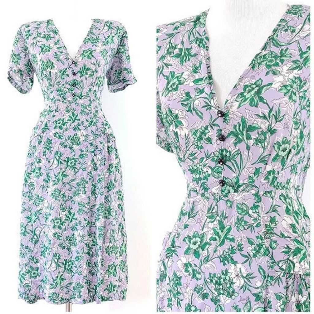 1940s Fashion: Vintage 1940s Floral Print Dress