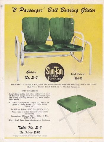 1950s / 1960s Sun-Tan Lawn Furniture Metal Glider vintage ad. 1950s Patio Furniture/ 1960s Patio Furniture Ad. 