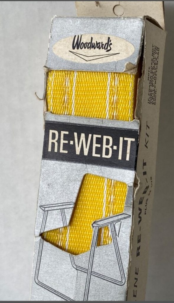 Vintage 1960s RE-WEB-IT Lawn / Patio Furniture Webbing Repair Kit. Bright Yellow with White & Subtle Tan Stripes. A WOODWARD"S Canada Product 