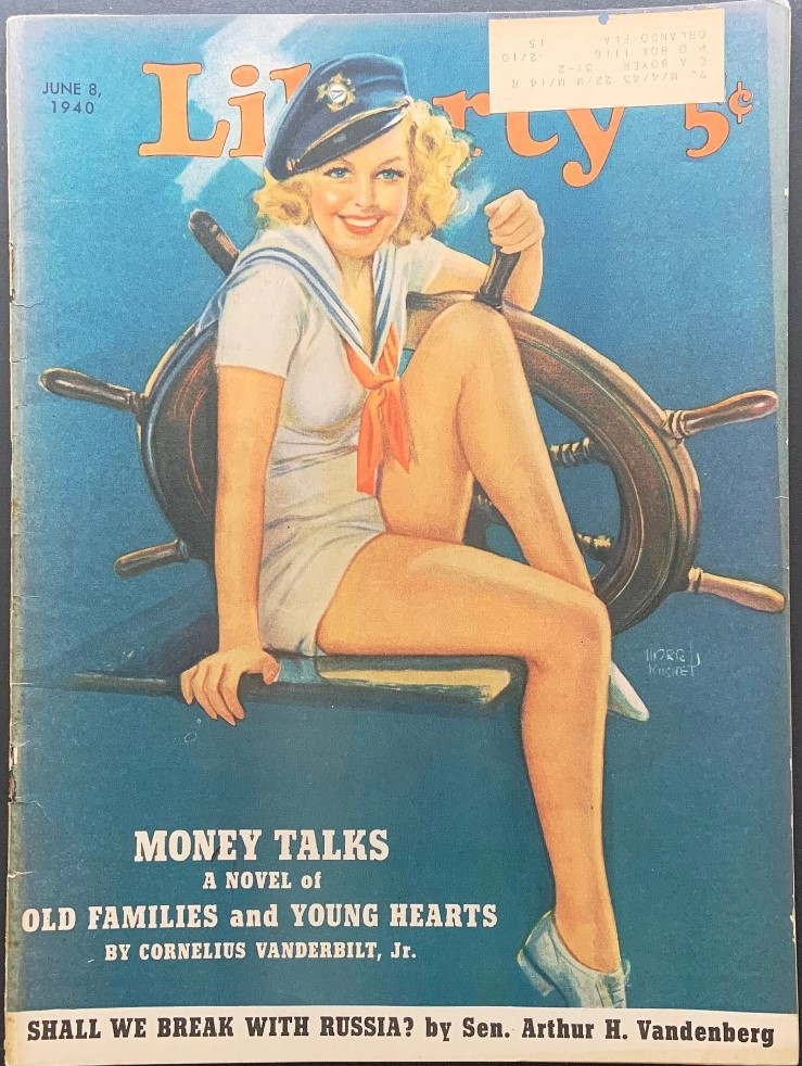 1940s Vintage Magazine -June 1940 'LIberty' featuring a pinup illustration in a sailor uniform. 