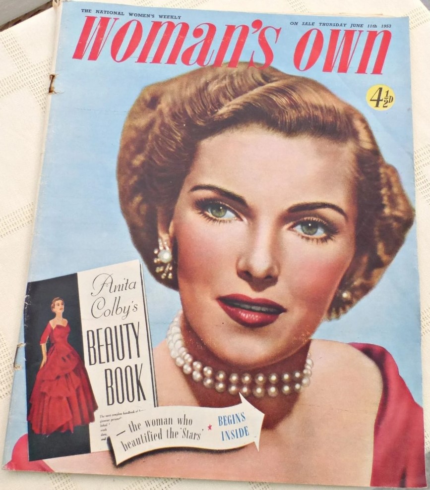 1950s Vintage magazine-June 11th, 1953 - 'Woman's Own' Magazine featuring an edition of "Anita Colby's Beauty Book". 1950s Fashion. 