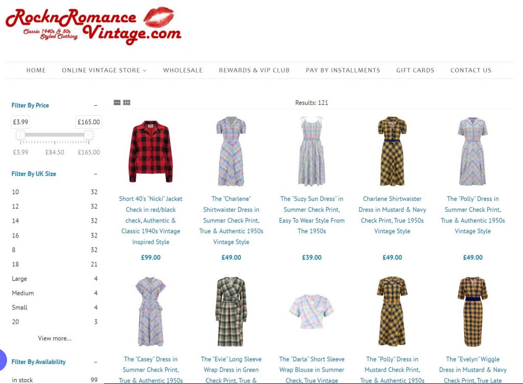 RocknRomance 1940s and 1950s Vintage Style Clothing in plaid / Check patterns