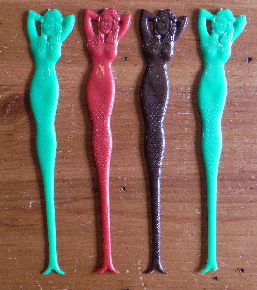 4 sweet vintage mermaid swizzle sticks from The Seven Seas Cocktail 