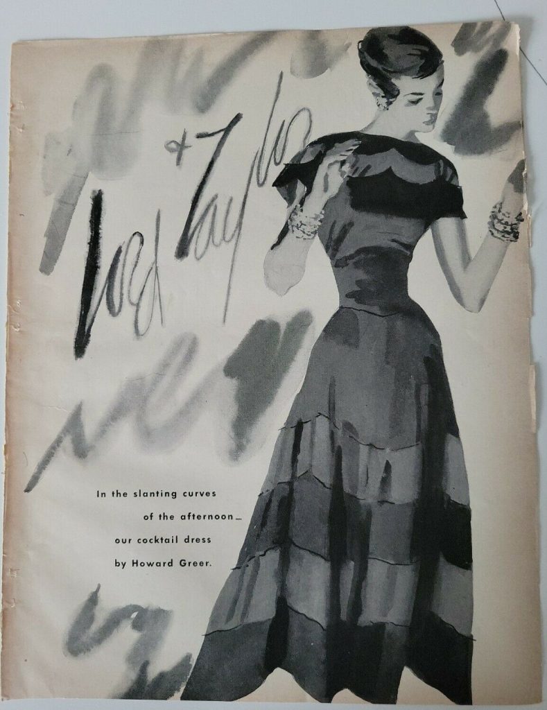 1940s Vintage Ad: 1948 women's Howard Greer cocktail dress at Lord & Taylor vintage fashion ad