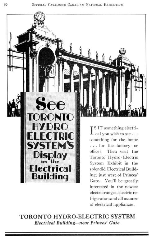 1920s vintage ad: 1929 Toronto Hydro Ad In CNE Programme